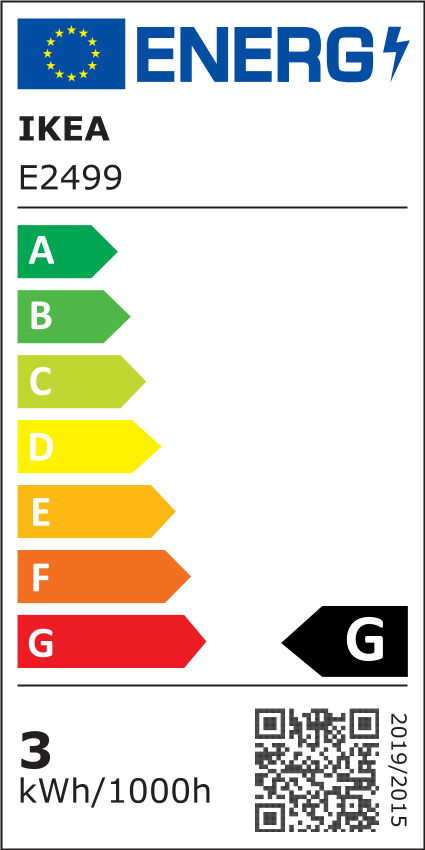 EU-Energielabel der IKEA VARMBLIXT (E2499), Energieeffizienzklasse G