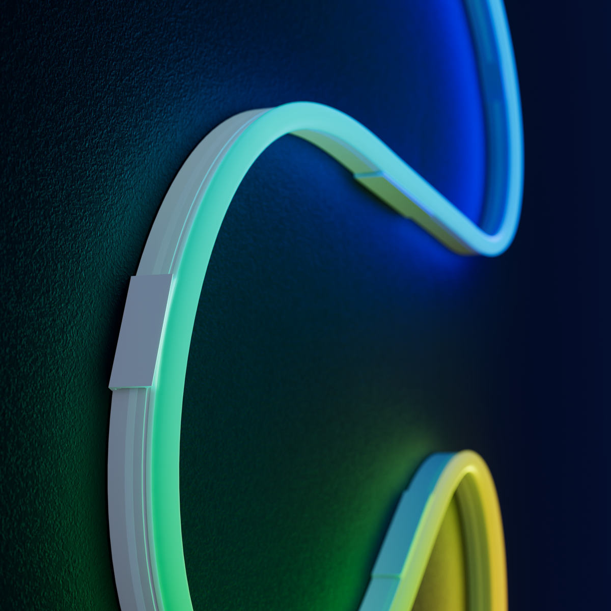 Nahaufnahme des Nanoleaf Rope Light in einem Montageclip an der Wand, grüner Farbverlauf