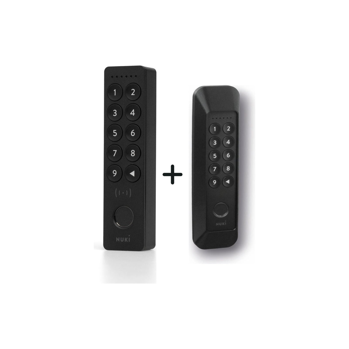 Nuki Keypad 2 NFC und Diebstahlschutz für Nuki Keypad 2 nebeneinander vor weißem Hintergrund