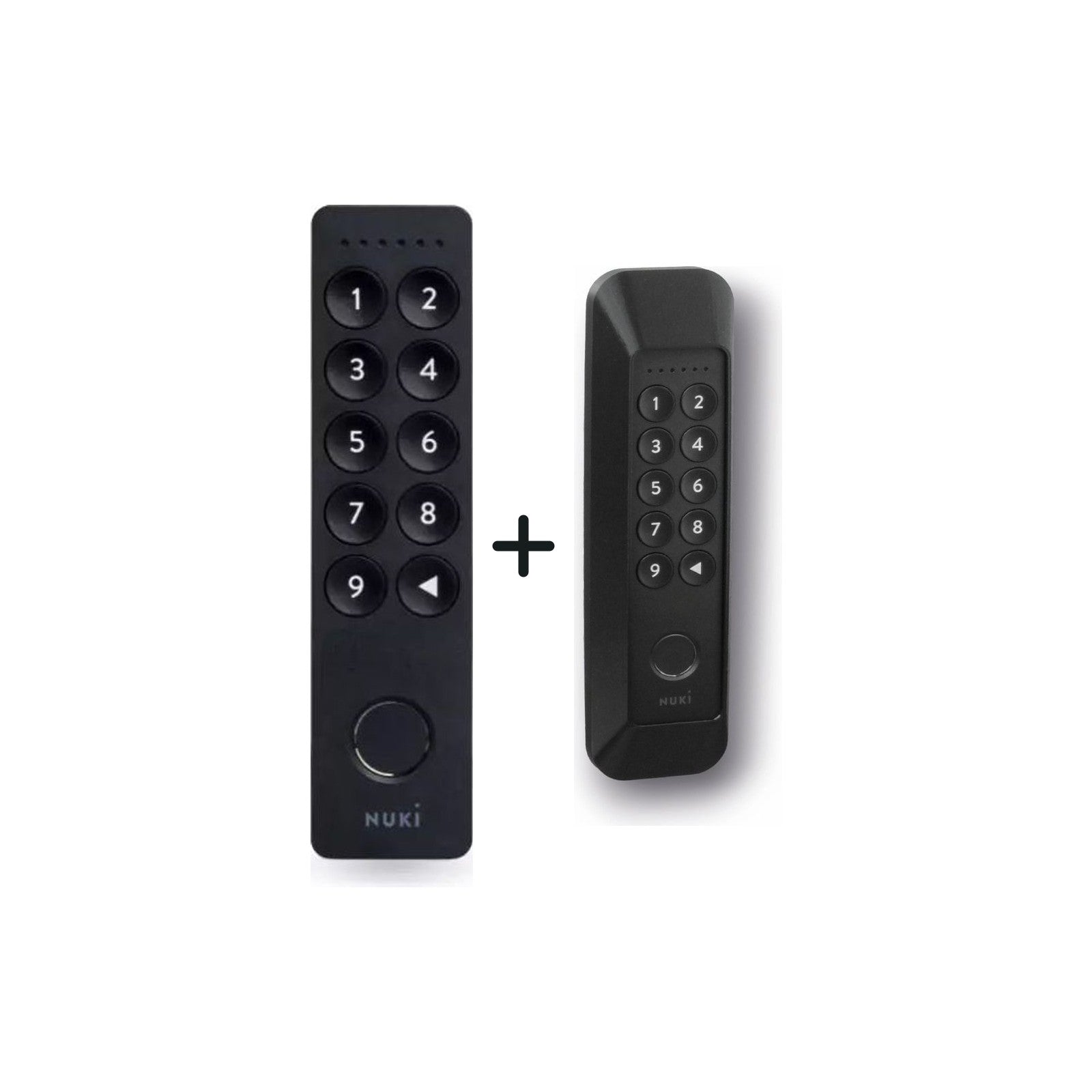 Nuki Keypad 2 und Diebstahlschutz für Nuki Keypad 2 nebeneinander vor weißem Hintergrund
