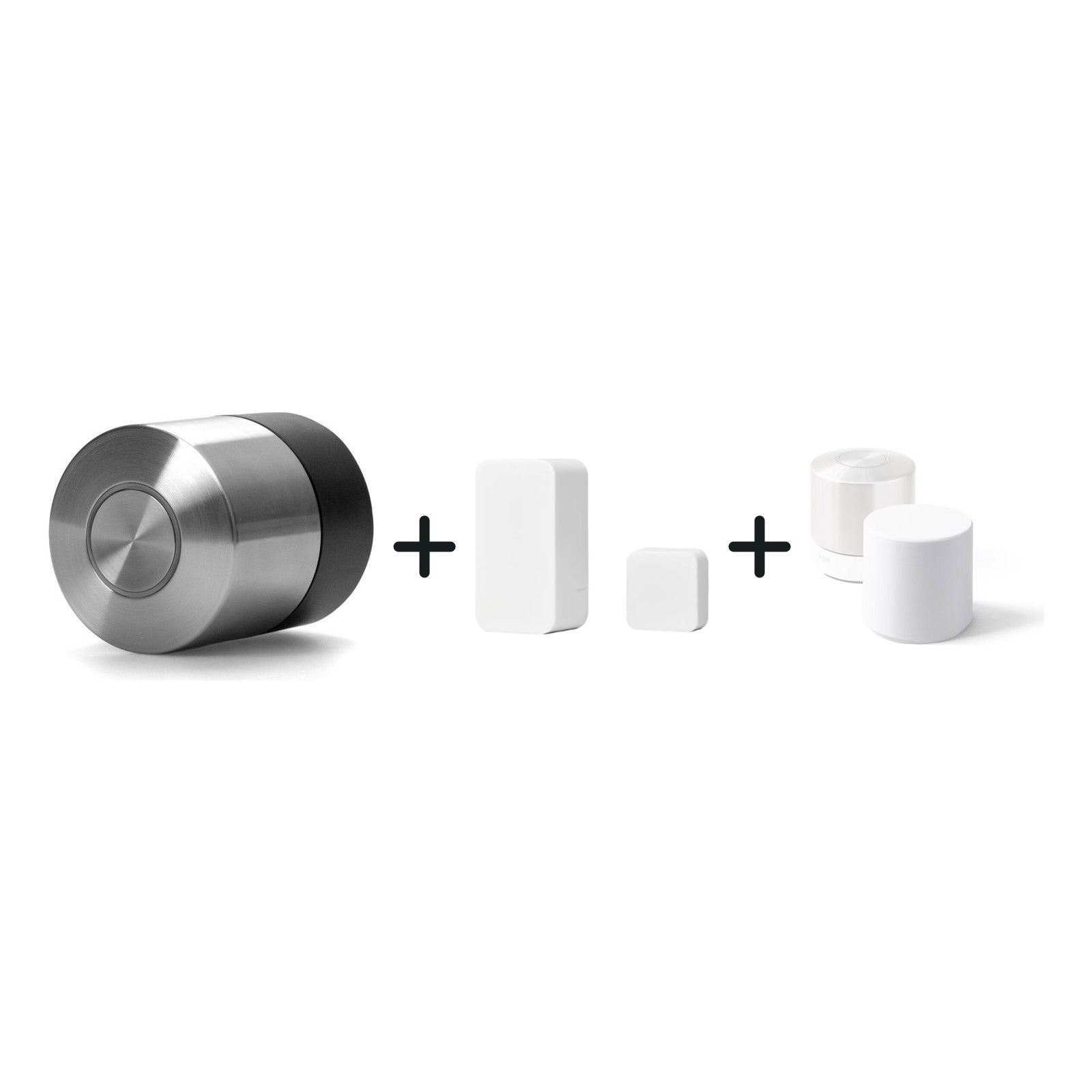 Nuki Smart Lock Pro (5. Gen.) und Nuki Door Sensor und Kindersicherung für Nuki Smart Lock Pro (5. Gen) und Ultra nebeneinand