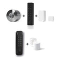 Nuki Smart Lock Ultra und Nuki Keypad 2 NFC und Nuki Door Sensor u. a. nebeneinander vor weißem Hintergrund