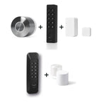 Nuki Smart Lock Ultra und Nuki Keypad 2 NFC und Nuki Door Sensor u. a. nebeneinander vor weißem Hintergrund