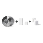 Nuki Door Sensor und Nuki Smart Lock Ultra u. a. nebeneinander vor weißem Hintergrund