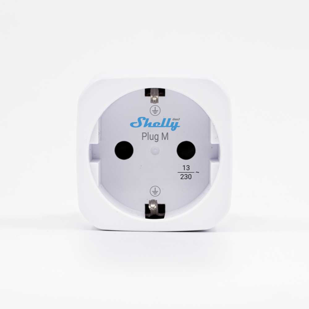 Shelly Plug M Gen3 Weiß – Vorderansicht