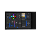 Shelly Wall Display XL in Schwarz frontal, Touchscreen mit Kacheln für Licht, Heizkörperthermostate und Sonos