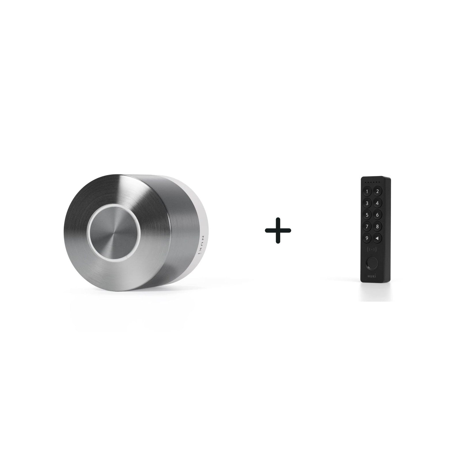 Nuki Smart Lock Ultra und Nuki Keypad 2 NFC nebeneinander vor weißem Hintergrund