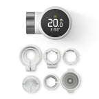 Lieferumfang von oben: Heizkörper-Thermostat X von tado und sechs Ventiladapter