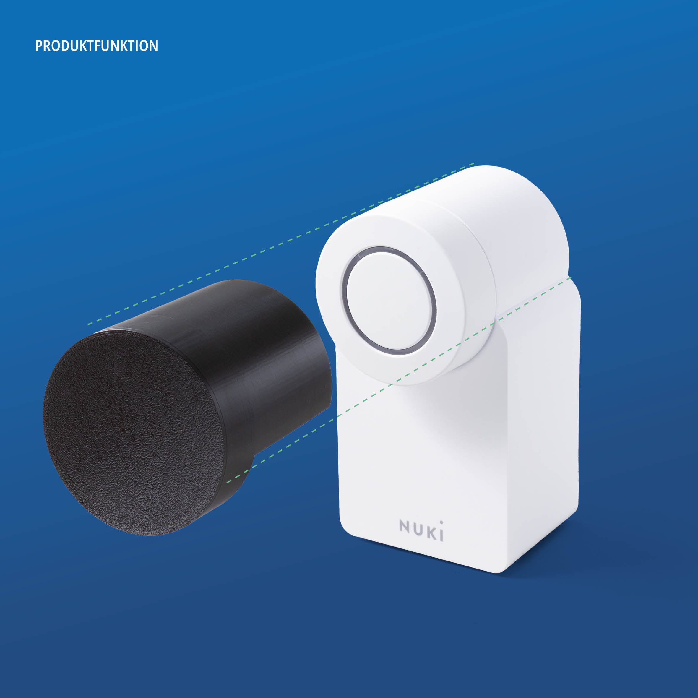 Grafik: die schwarze Kappe wird auf den Drehknopf des Smart Locks gesetzt