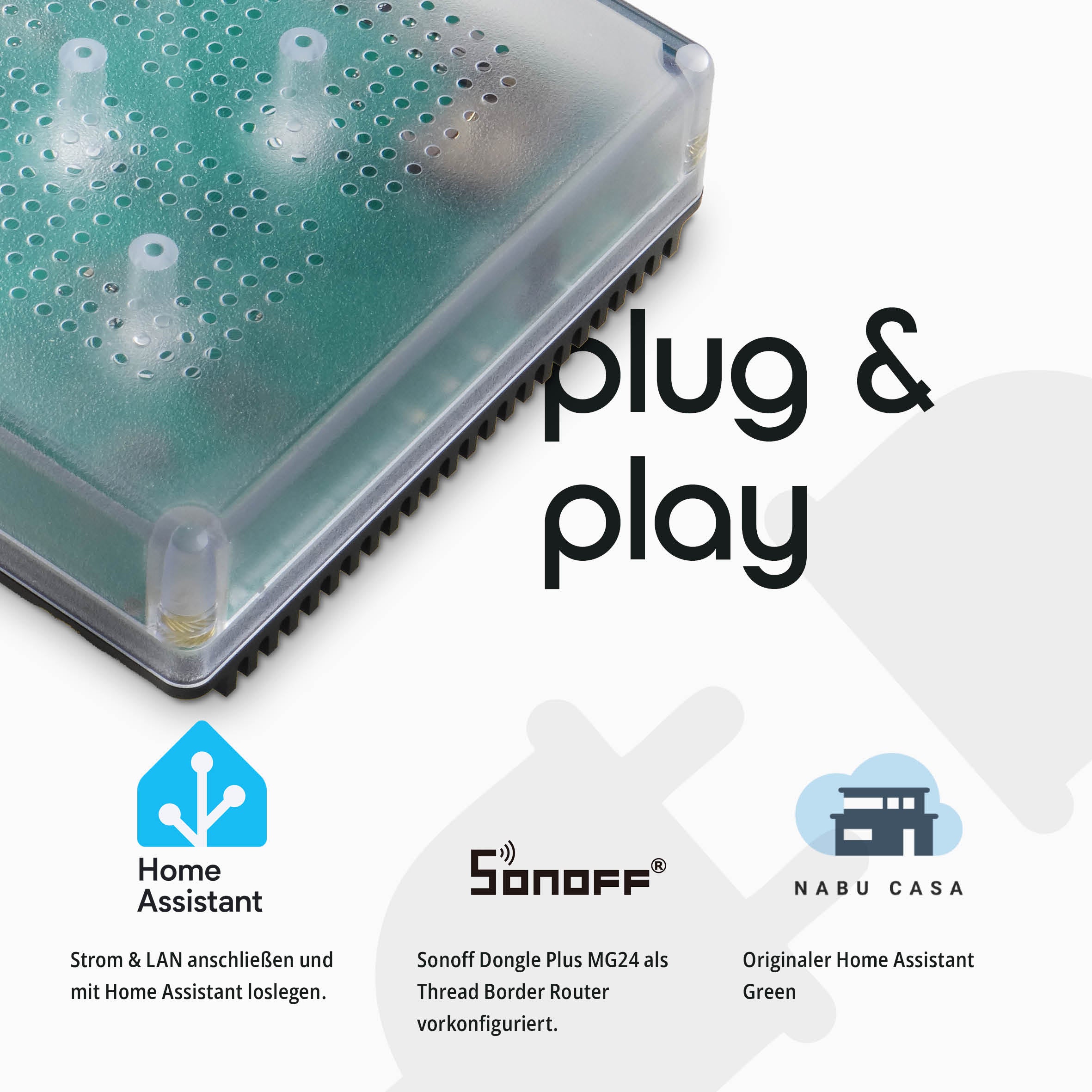 Der Home Assistant Green im Aluminiumgehäuse von schräg vorn