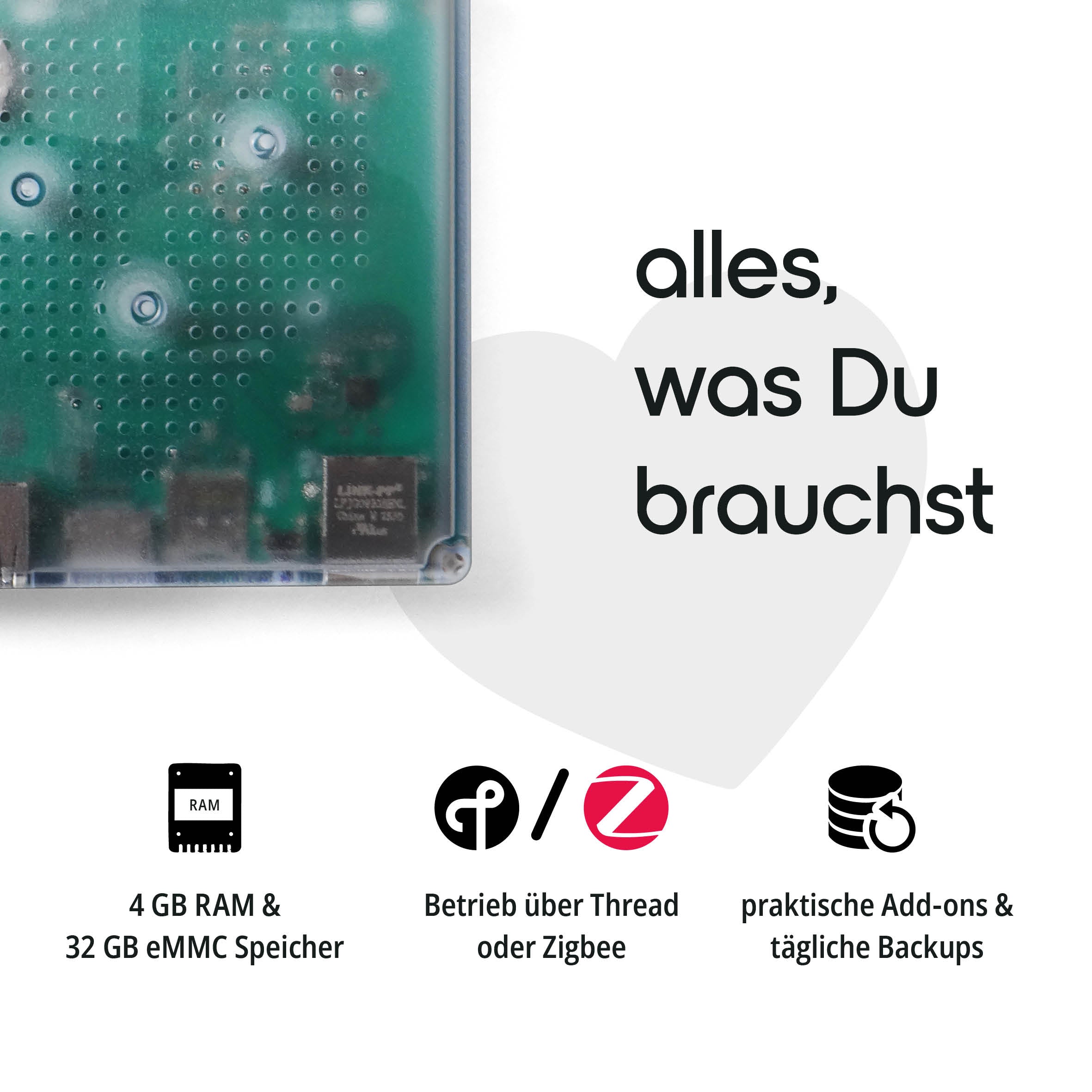 Der Home Assistant Green in Betrieb, Status-LED leuchtet