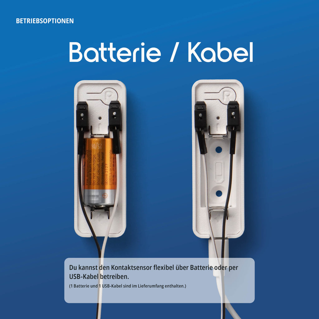 Der Kontaktsensor mit angeschlossenen Leitungen an den Federklemmen