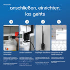 Der komplette Lieferumfang mit Kabeln und Netzteil