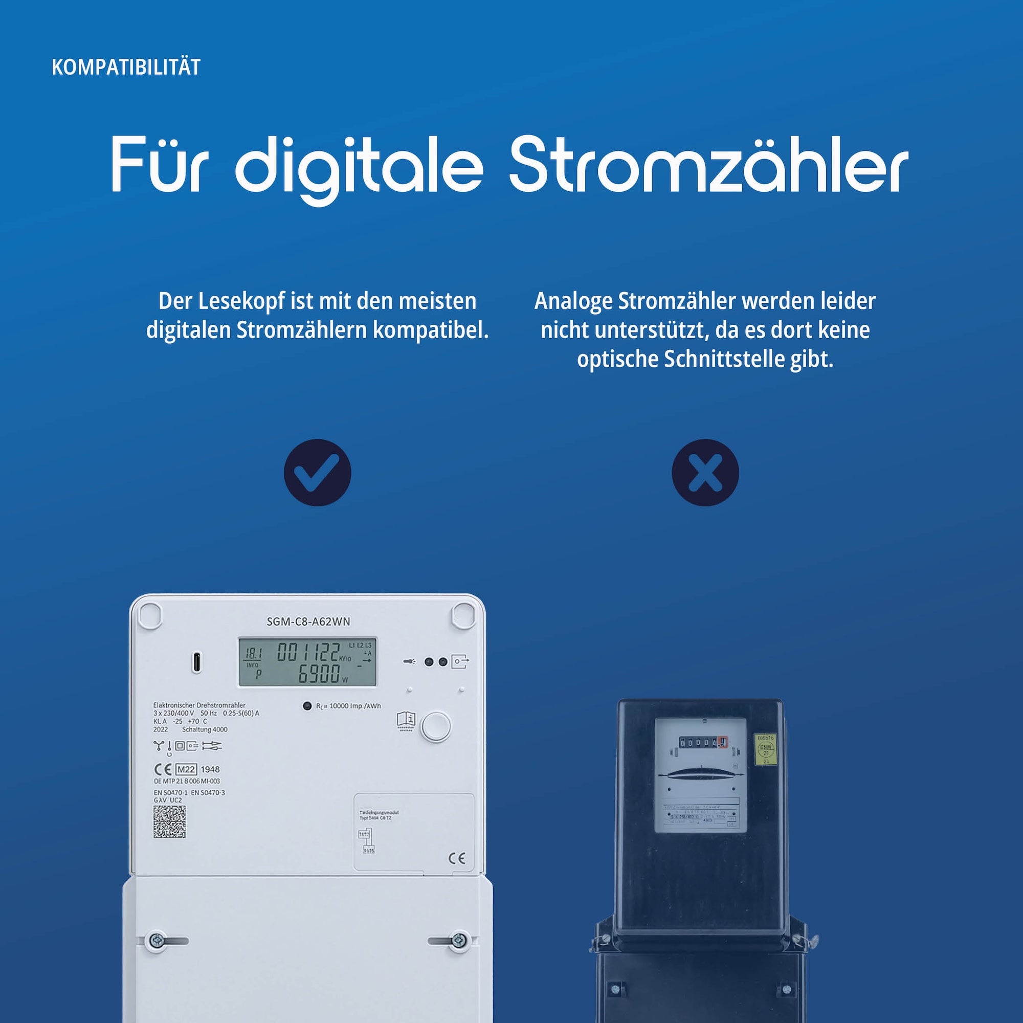 Der Lesekopf auf der optischen Schnittstelle eines digitalen Stromzählers
