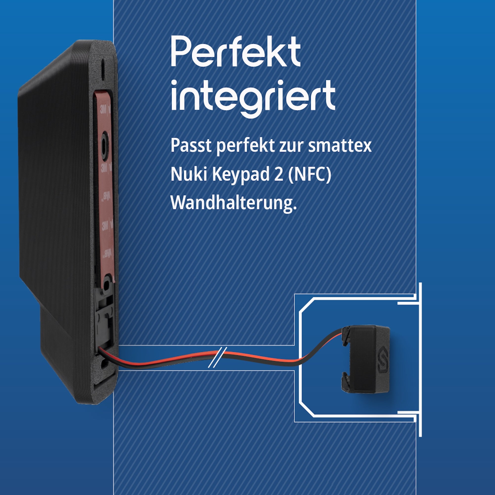 Grafik: das Modul verschwindet hinter der smattex-Wandhalterung für das Keypad 2
