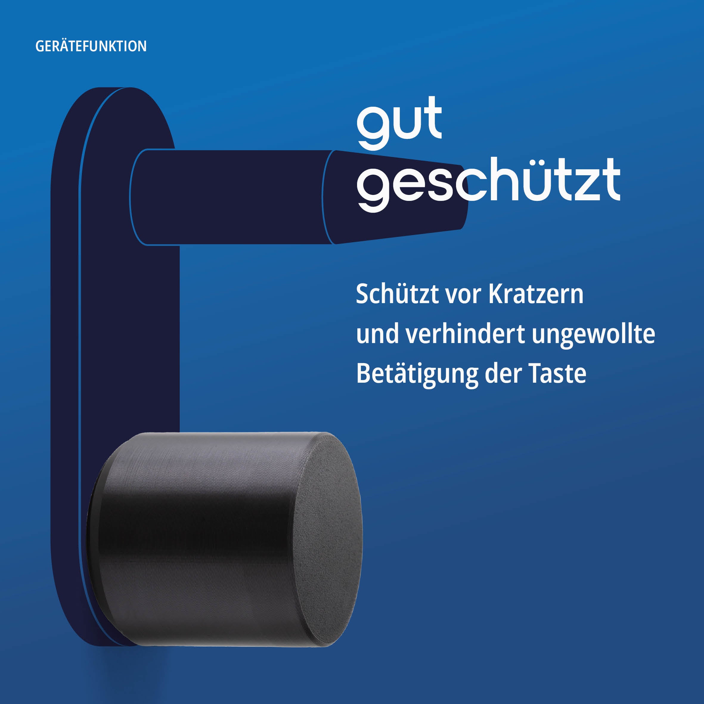 Grafik: die Kappe schützt vor Kratzern und verhindert das Betätigen der Taste