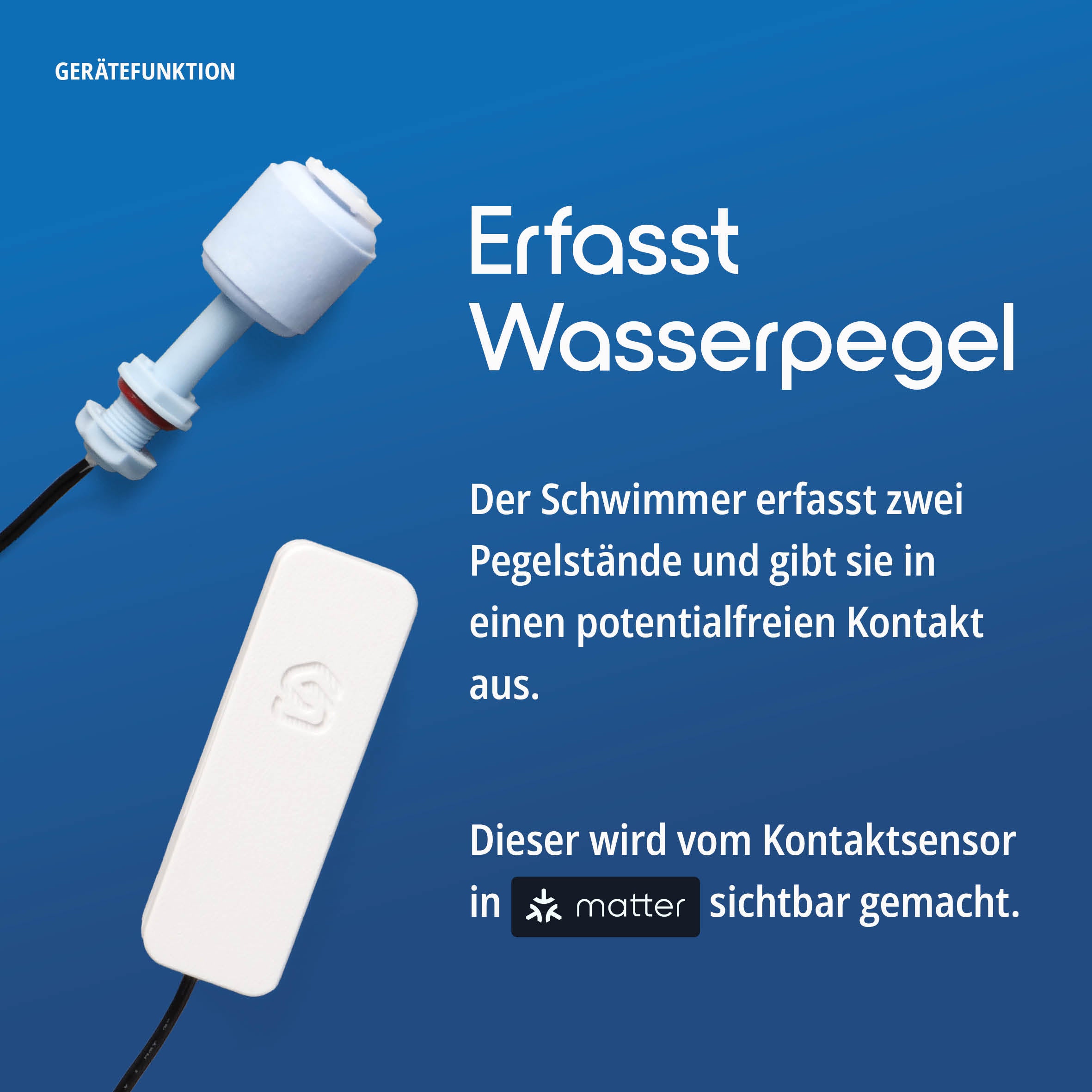 Der Schwimmerschalter in der Nahaufnahme, glasfaserverstärkter Kunststoff