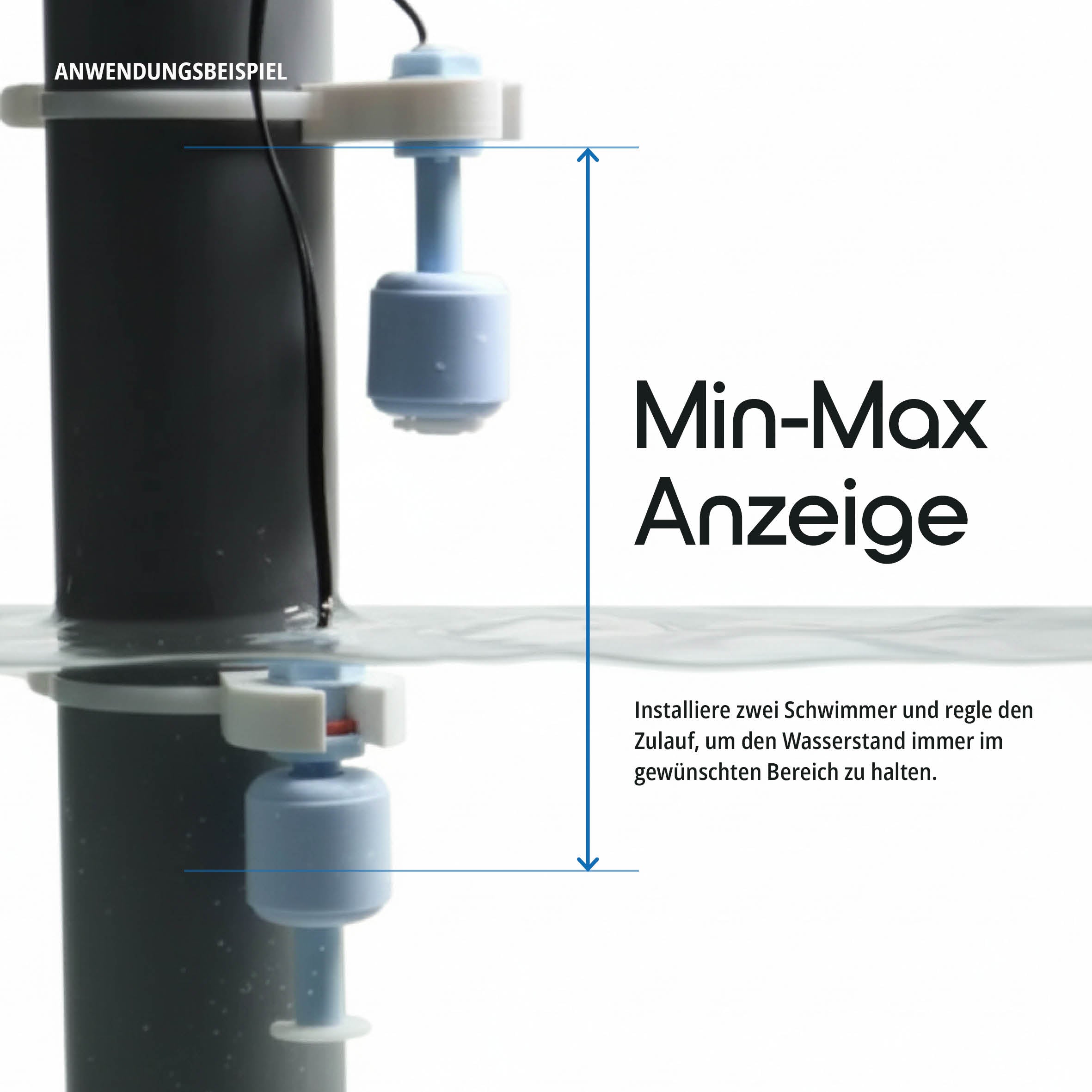 Der Wasserpegelschalter mit angeschlossenem USB-Kabel