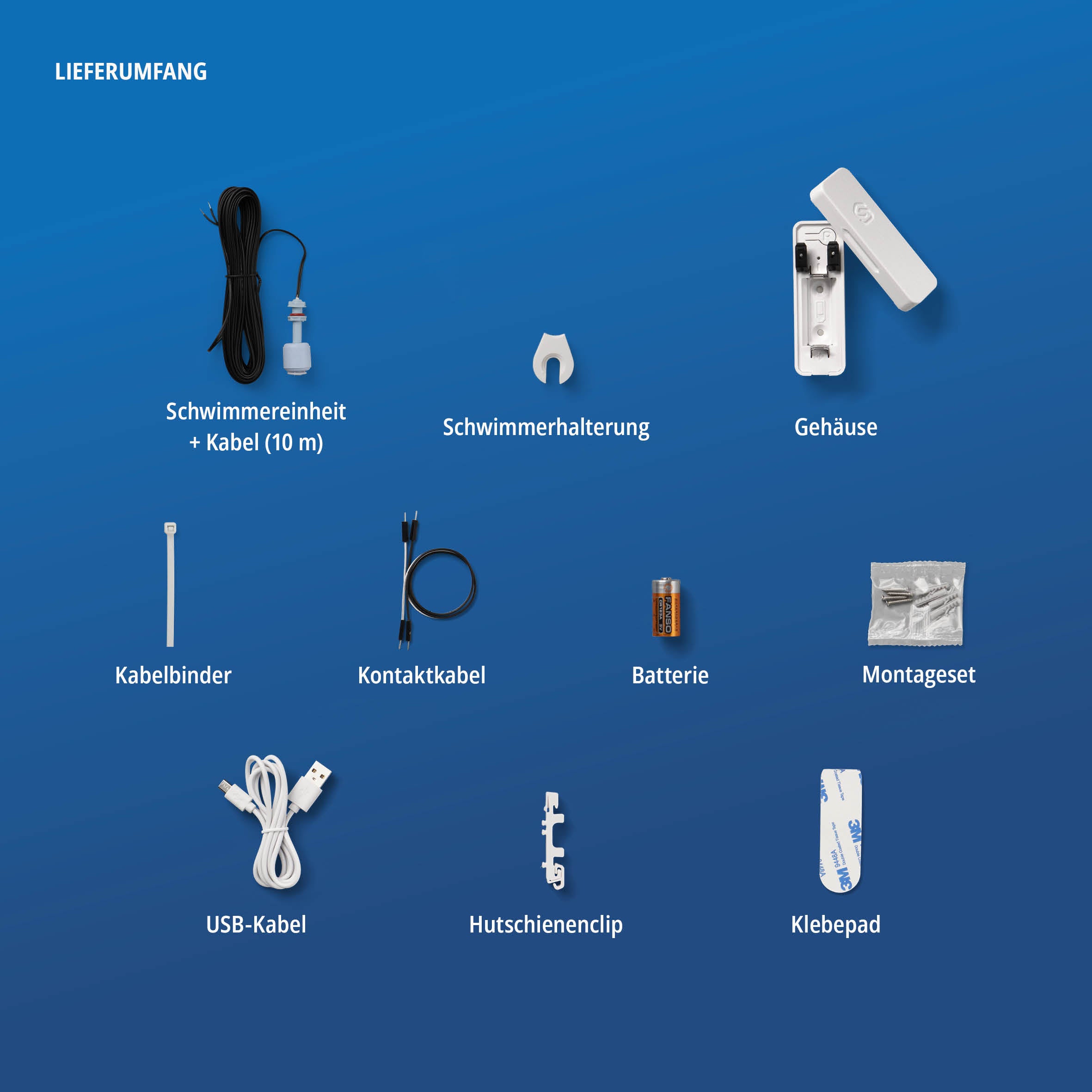 Der Schwimmerschalter mit dem zehn Meter langen Unterwasserkabel