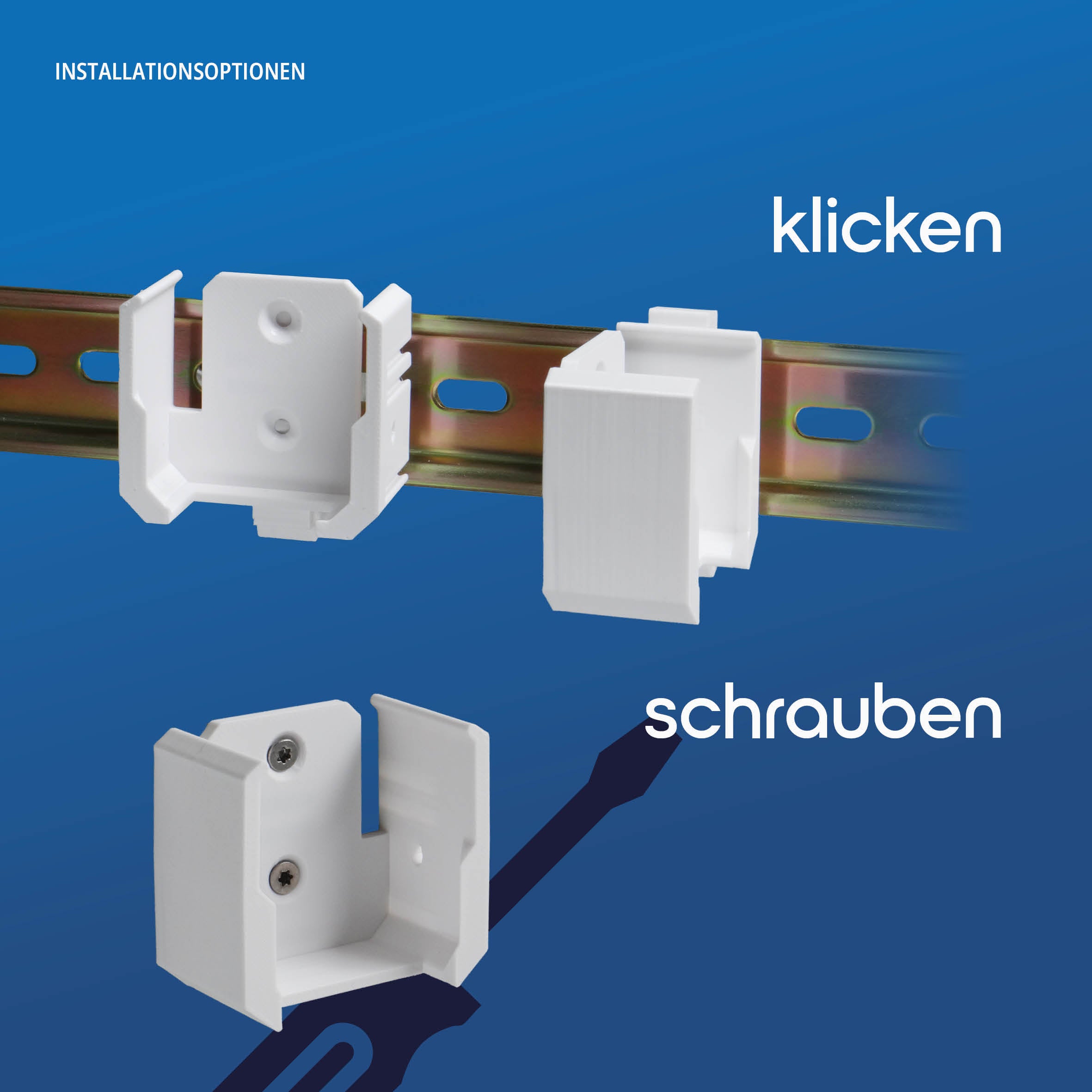 Die Halterung von der Seite mit eingeclipstem ELKO-EP-Dimmer