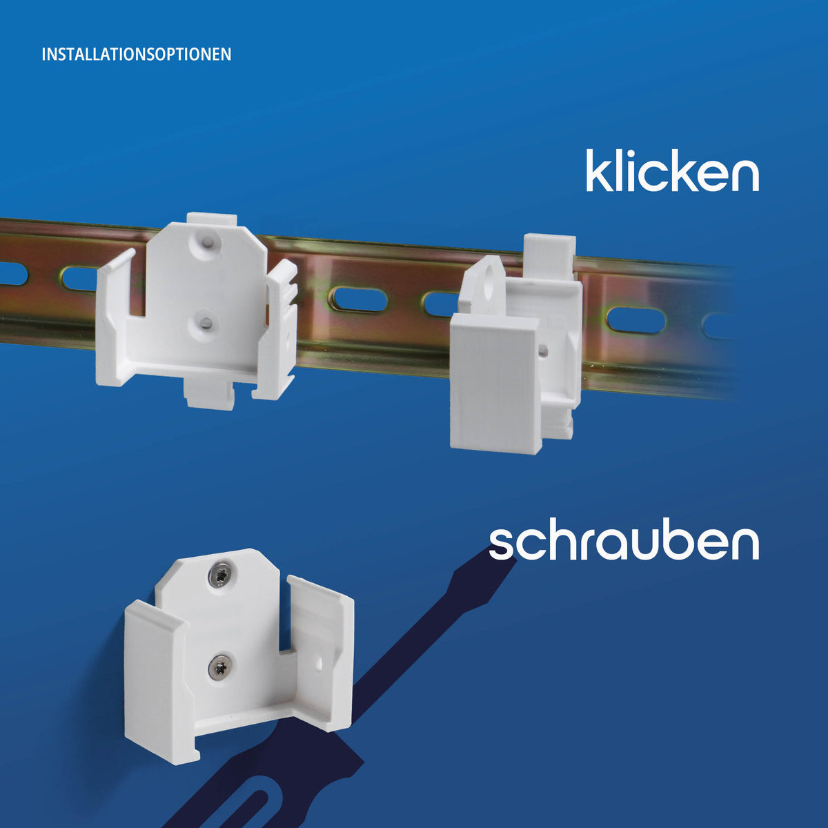 Die Halterung von der Seite mit eingeclipstem Shelly-Aktor