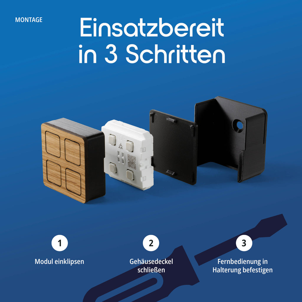 Fernbedienung mit abgenommener Tastfläche, das Insta-Modul ist sichtbar