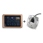 smattex Wand-Tablet 10,1 Zoll und sCharge Unterputz-Netzteil 12 W nebeneinander vor weißem Hintergrund