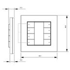 Maßzeichnung der 8-Tasten-Wandtastatur: 86 x 86 mm Frontmaß, 60,2 mm Einsatz, 13,3 mm Aufbauhöhe