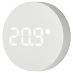 IKEA TIMMERFLOTTE Temperatursensor, rundes weißes Gehäuse mit Punktmatrix-Anzeige von 20,9 Grad