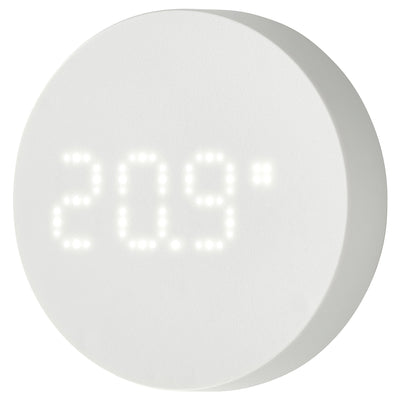 IKEA TIMMERFLOTTE Temperatursensor, rundes weißes Gehäuse mit Punktmatrix-Anzeige von 20,9 Grad