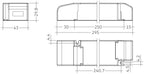 Maßzeichnung des MTR SC PRE2 LC 100/24V mit 295 mm Länge, 43 mm Breite und 29,8 mm Höhe in drei Ansichten