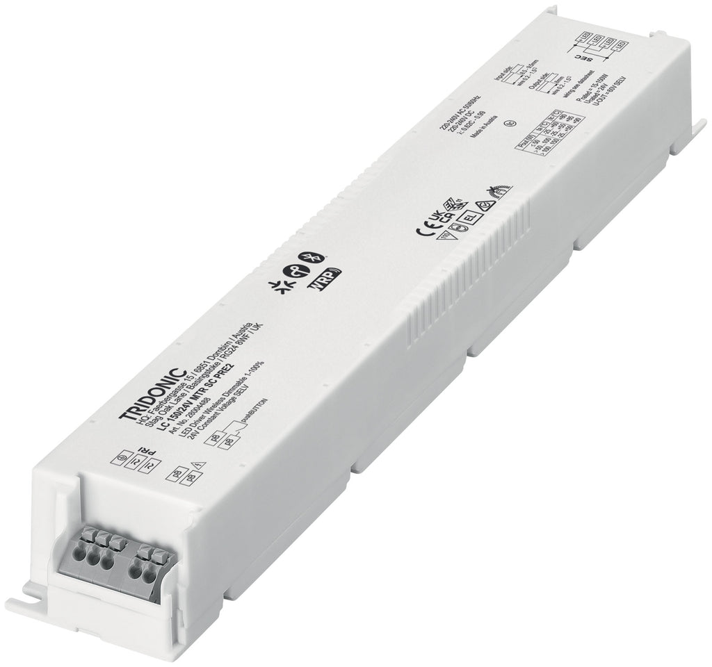 Tridonic LED-Treiber MTR SC PRE2 LC 150/24V, längeres Gehäuse mit offenen Push-Klemmen und Typenschild