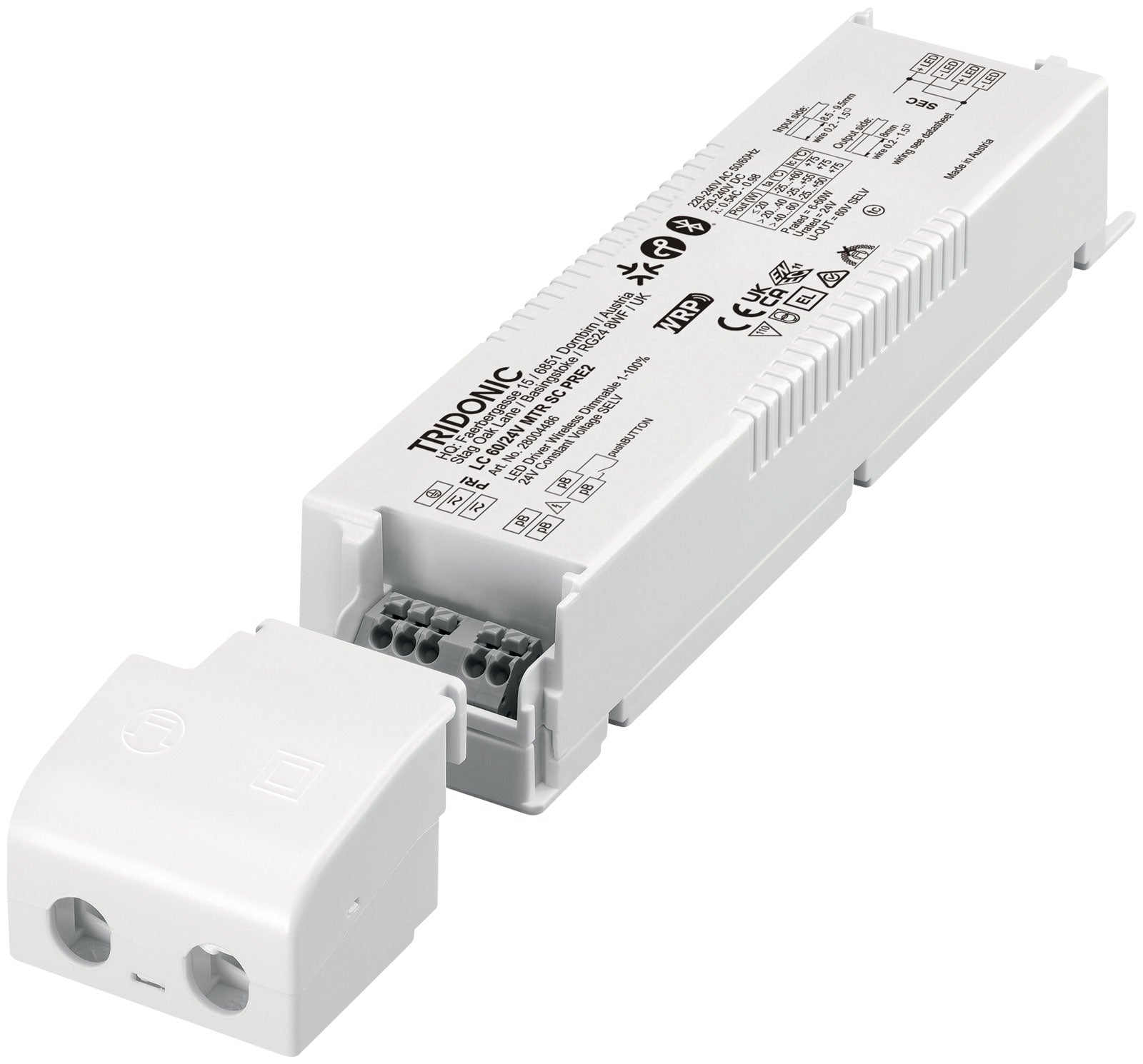 Der 60-Watt-Treiber schräg von oben mit Klemmenleiste