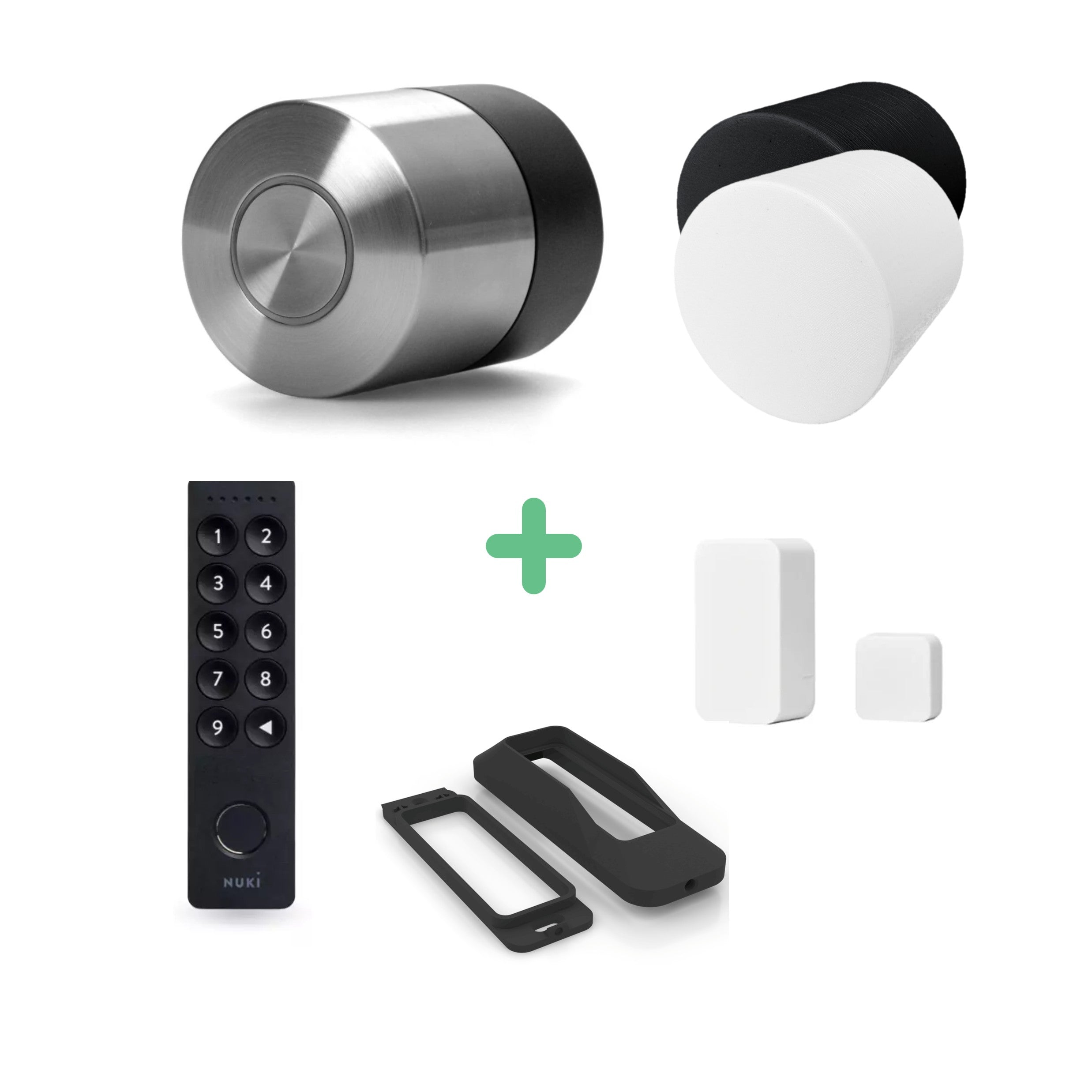 Nuki Smart Lock Pro (5. Gen) mit Schutzabdeckungen, Keypad 2, Diebstahlschutz-Halterung und Door Sensor