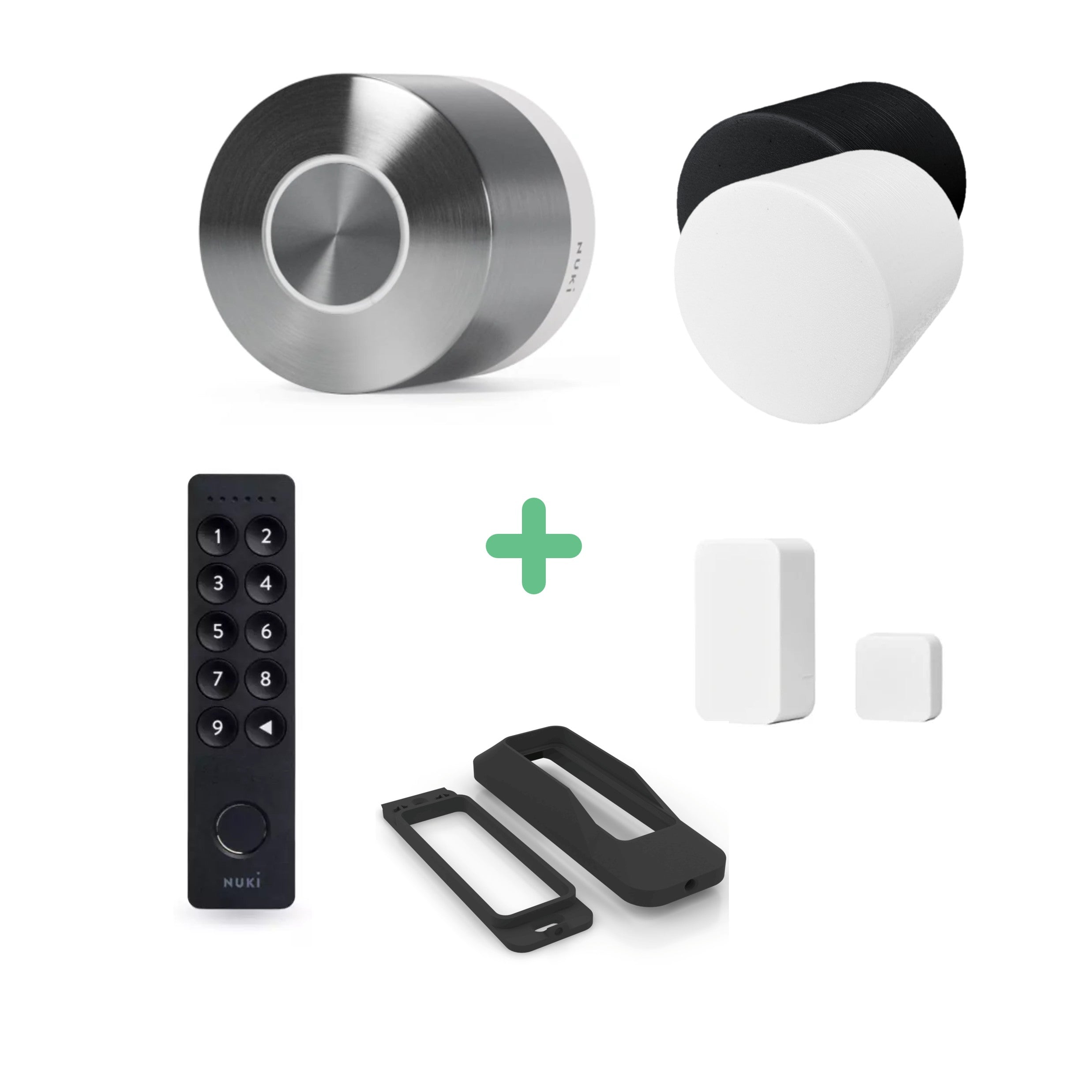 Nuki Smart Lock Ultra mit Schutzabdeckungen, Keypad 2, Diebstahlschutz-Halterung und Door Sensor
