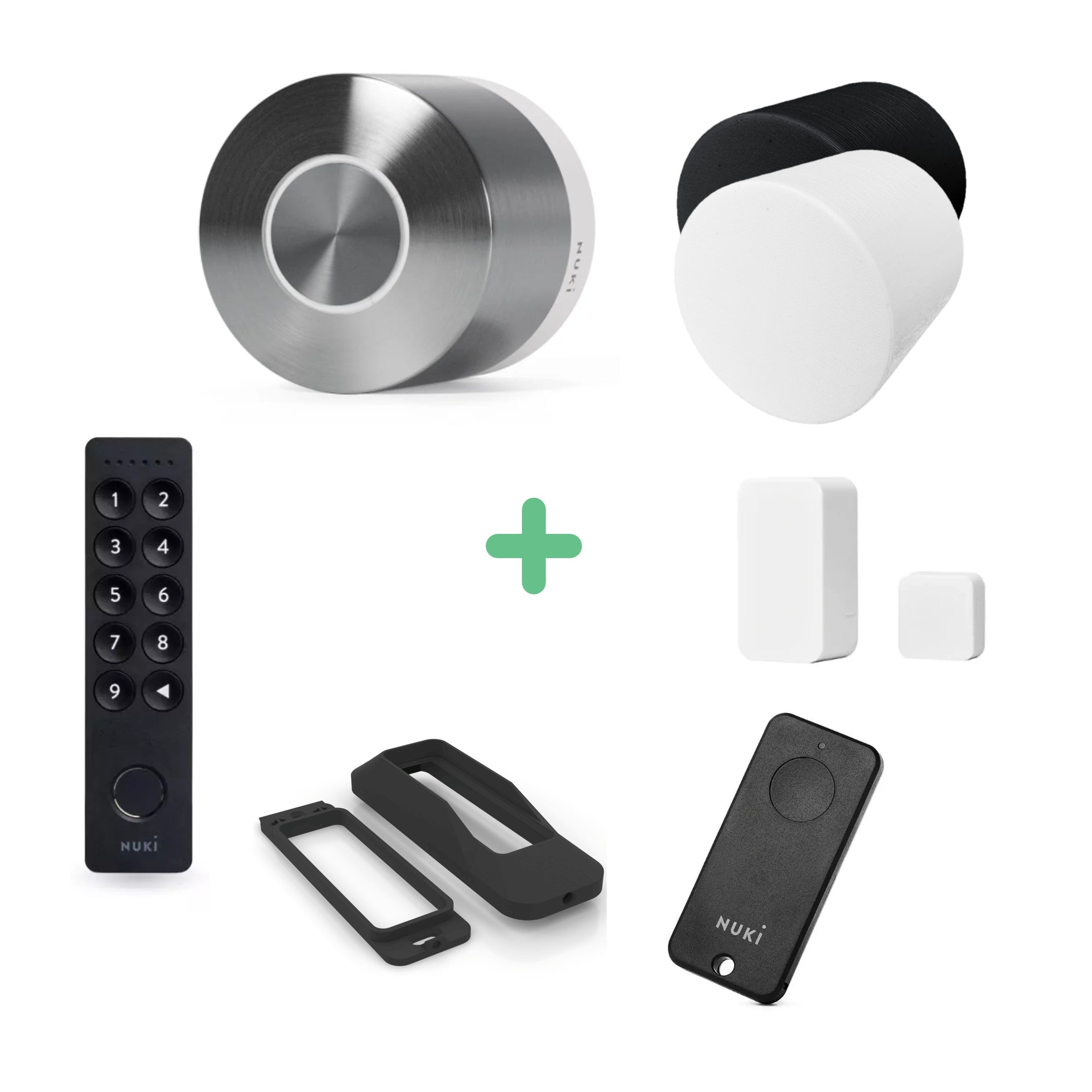 Set aus Nuki Smart Lock Ultra, Schutzabdeckungen, Keypad 2, Diebstahlschutz, Door Sensor und Fob