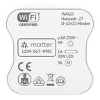 Oberseite des WAGO Home Relay 6 A Wi-Fi mit Wi-Fi-Certified-Logo und den Lastangaben 4 A Lampe und 30 W LED