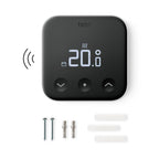 Lieferumfang Funk-Temperatursensor X: Sensor, zwei Schrauben, zwei Dübel und drei Klebepads